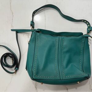 Teal Studded Leather Shoulder Bag